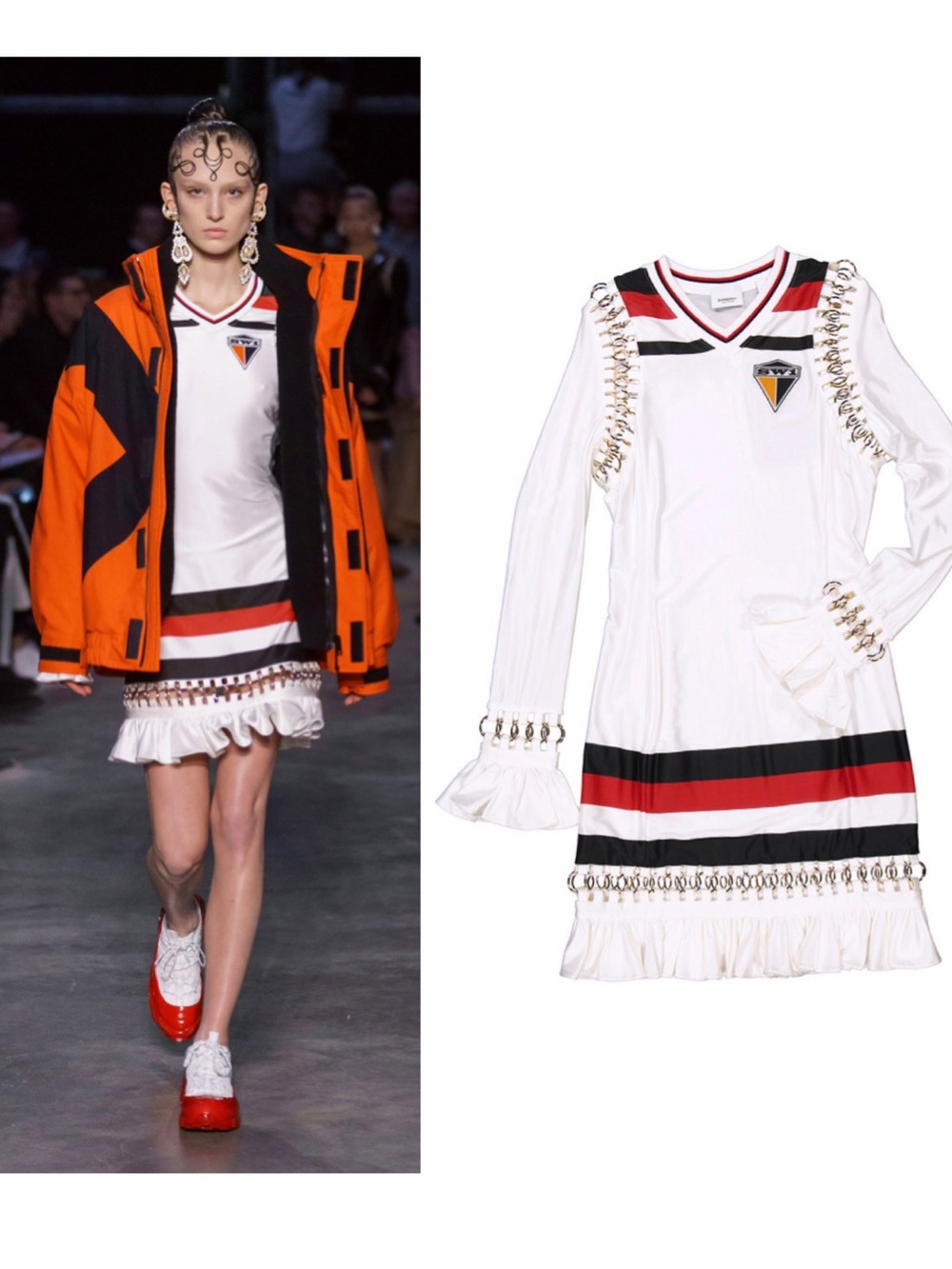 Burberry White Mini Dress Ring Pierced Striped S Runway Look 11 Football NWT 🟡